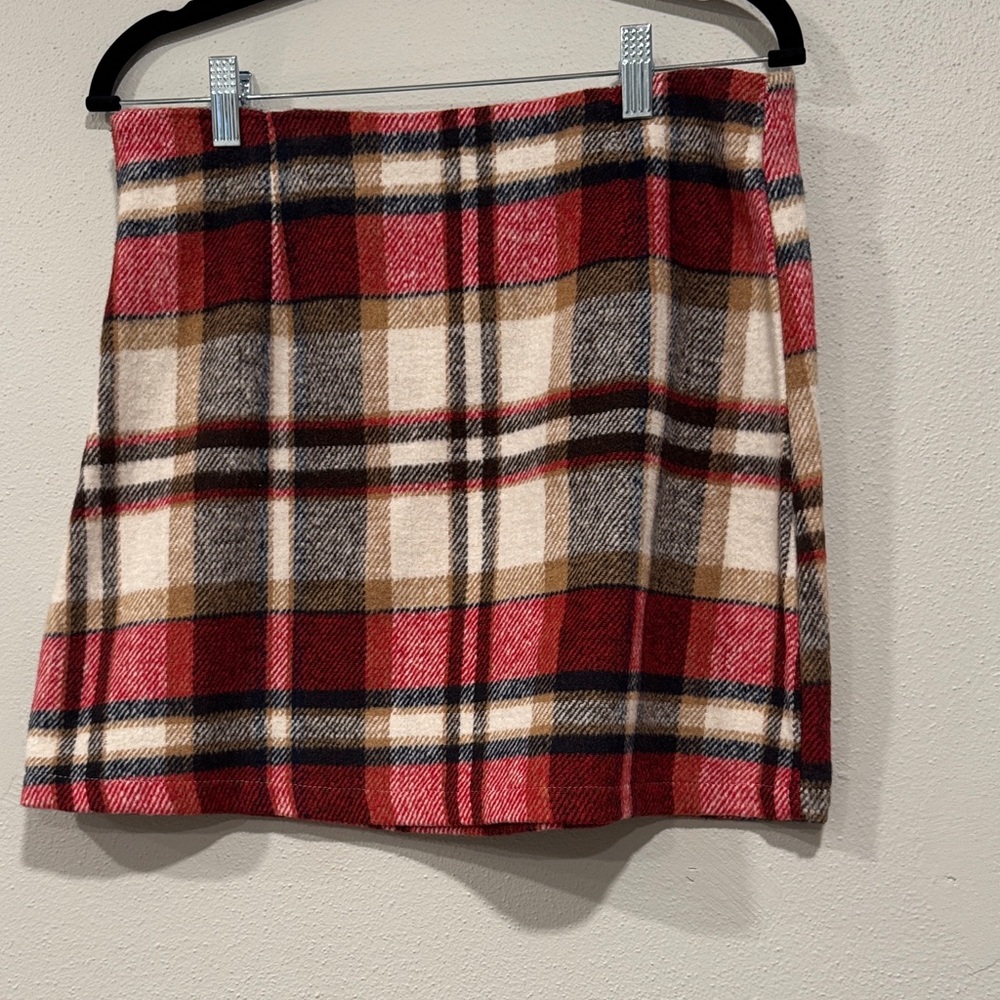 Plaid Mini Skirt in Red, Cream & Tan